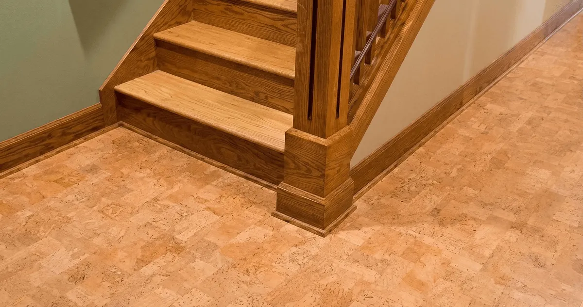 End of a staircase with cork flooring in Baton Rouge, LA